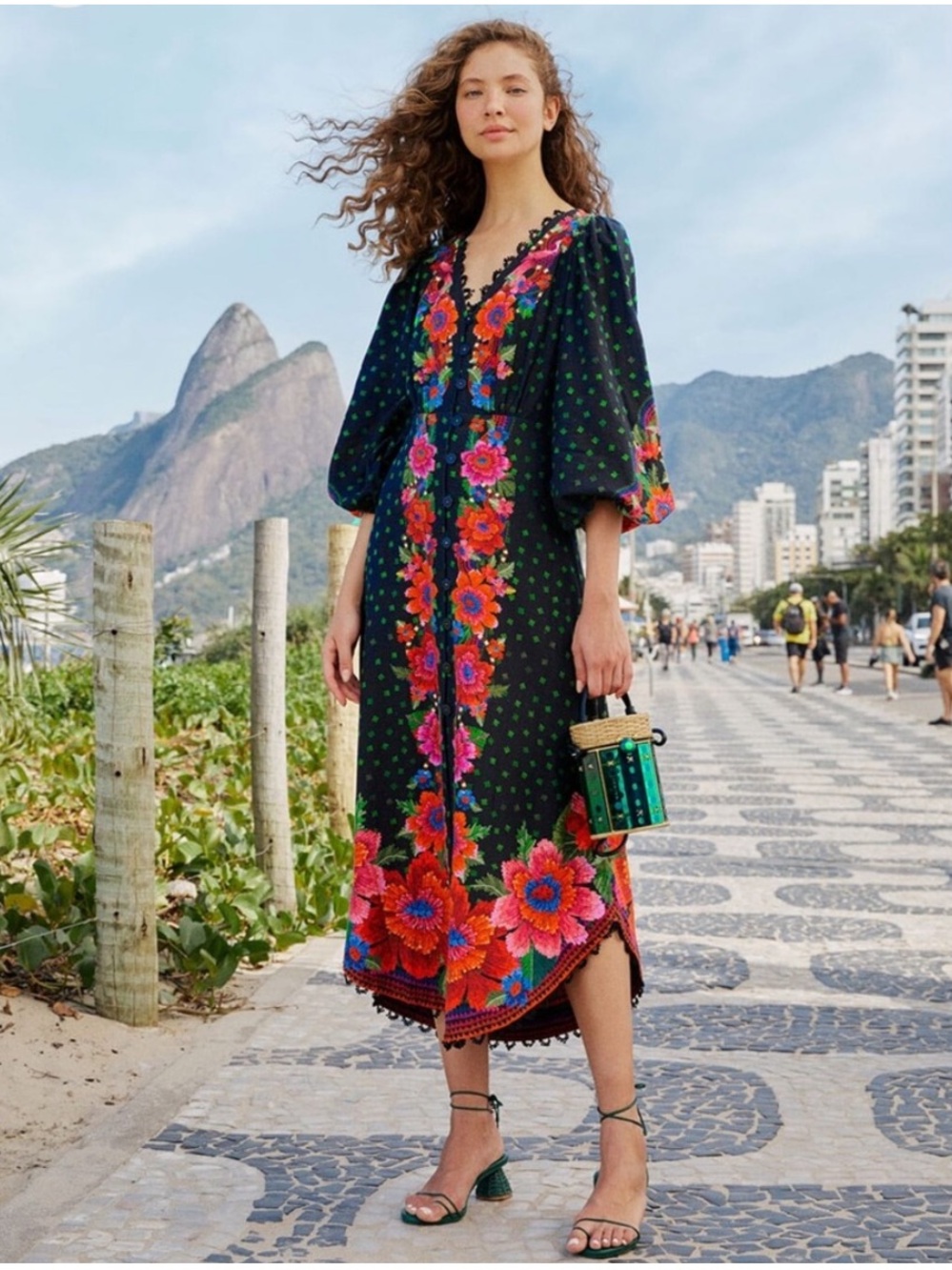 Farm Rio Blooming Garden Floral Long-Sleeve Maxi Dress by Size Small